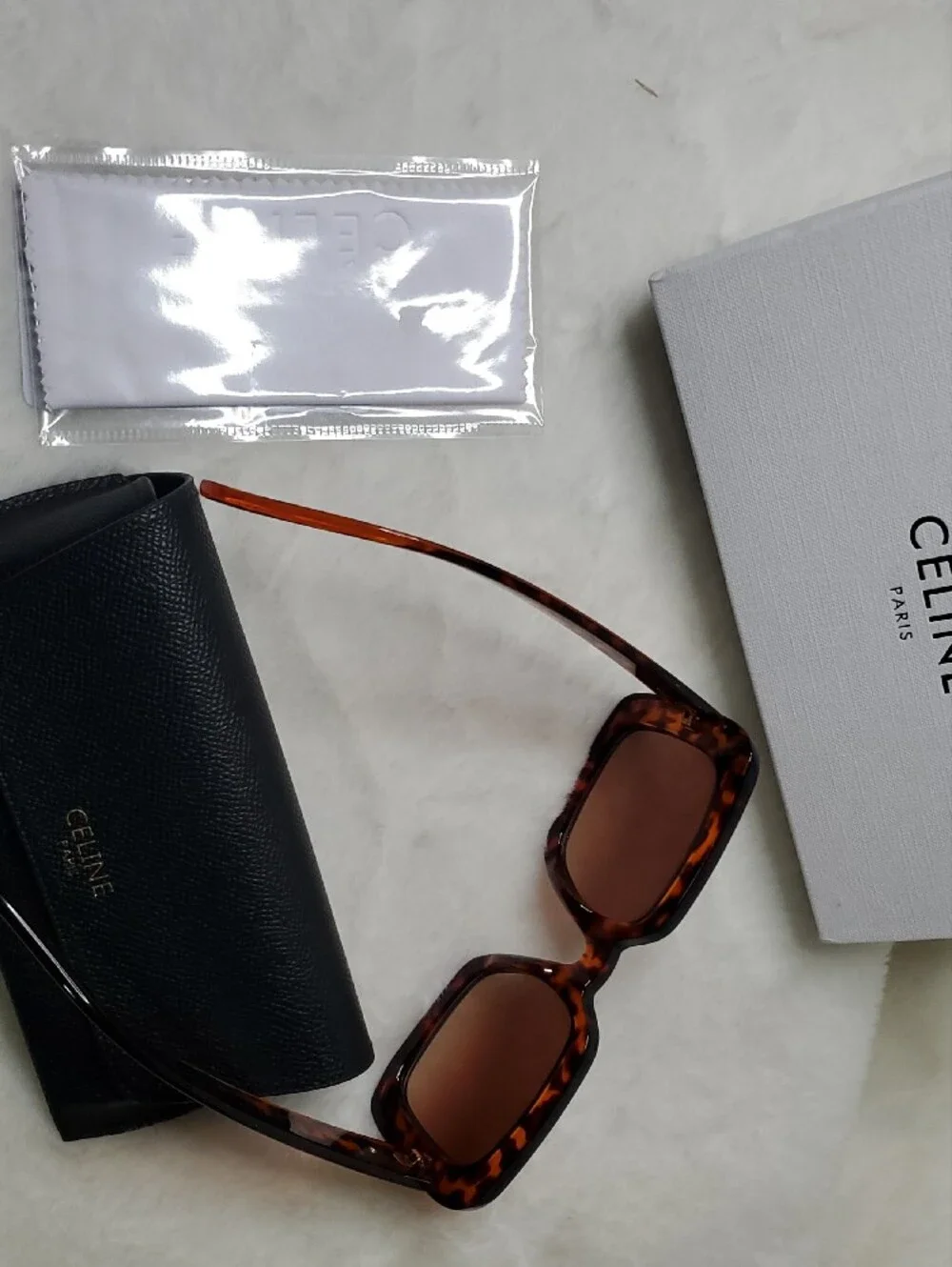 Celine Tortoiseshell Square Sunglasses with Brown Gradient Lenses
